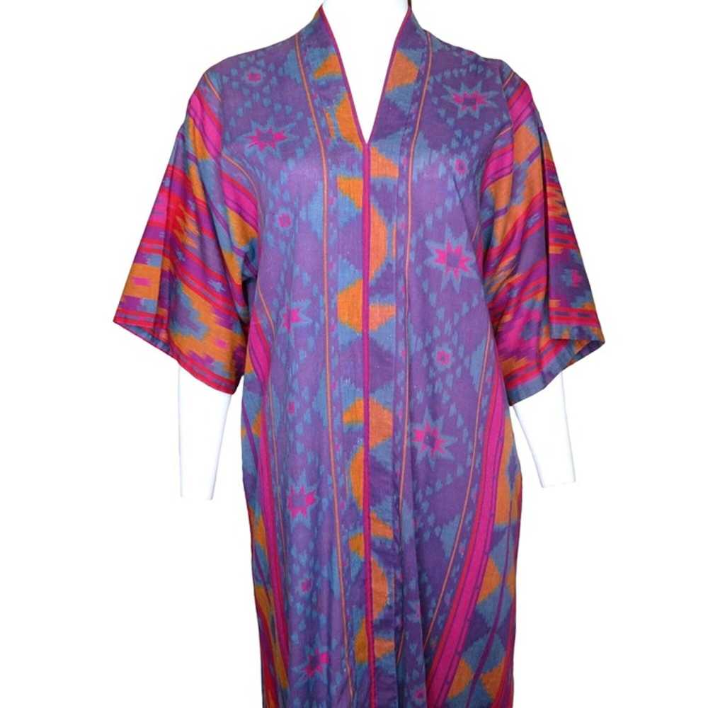 Vintage 60s Kaftan Loungewear Maxi Dress M Multi … - image 8