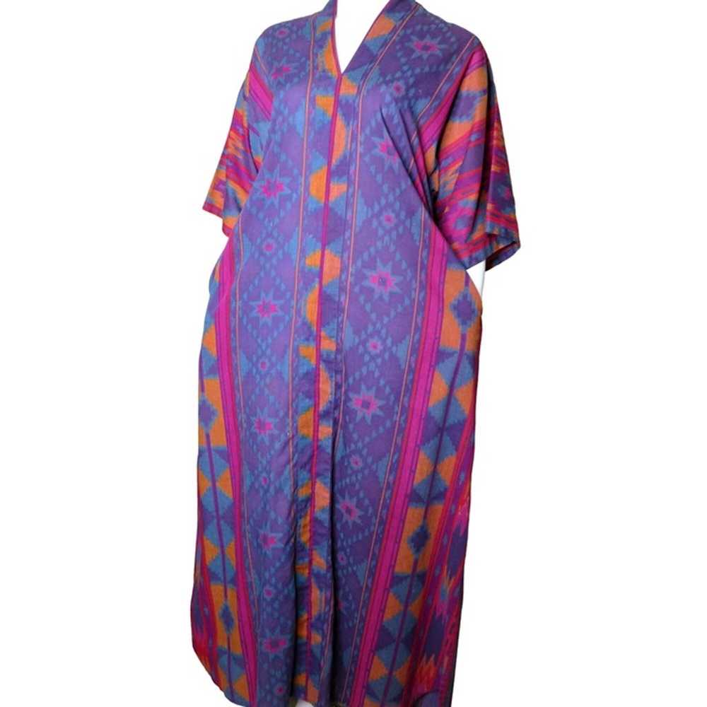 Vintage 60s Kaftan Loungewear Maxi Dress M Multi … - image 9