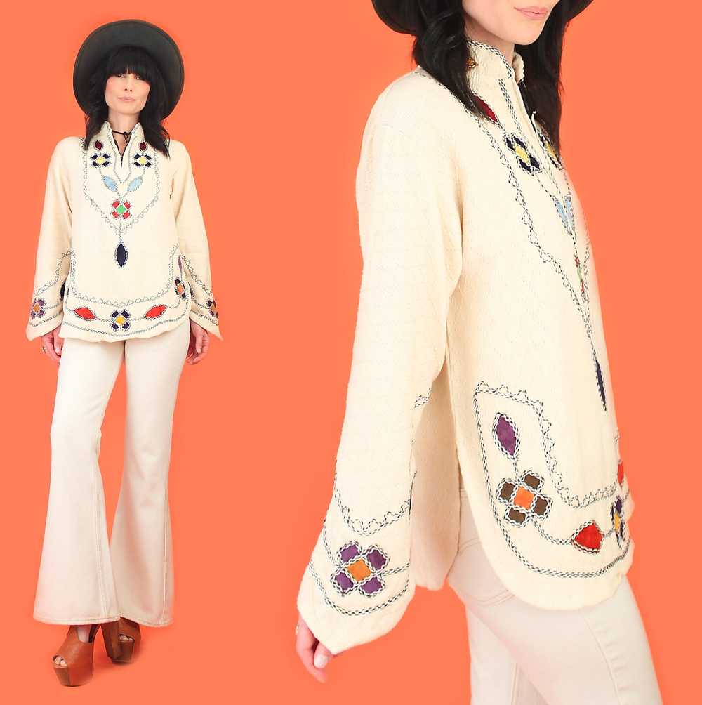 Vintage 60s Cotton + Velvet Floral Tunic // WooDs… - image 1