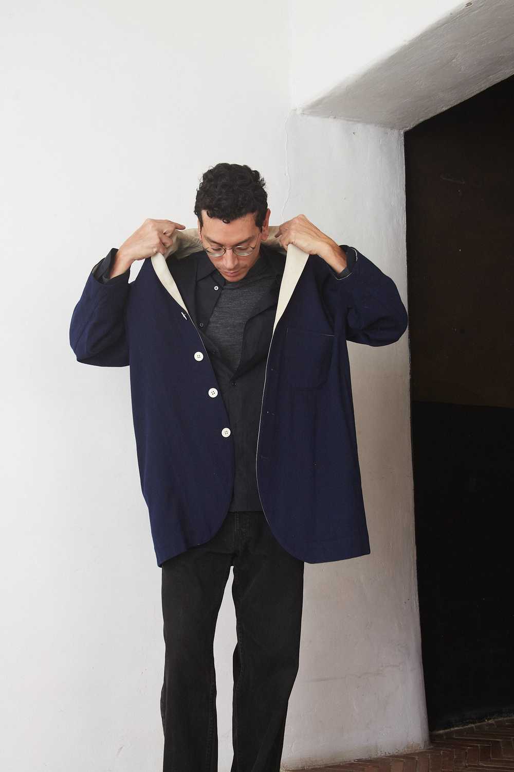 Yohji Yamamoto Navy Wool Coat - image 3