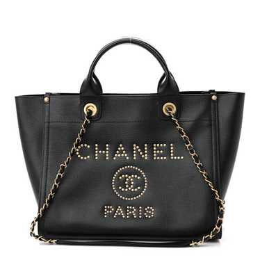 CHANEL Caviar Small Studded Deauville Tote Black - image 1