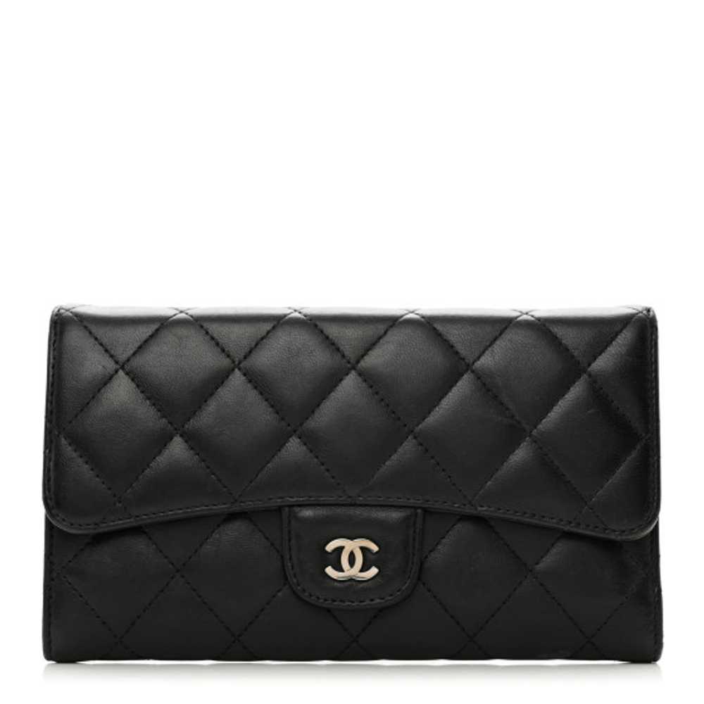 CHANEL Lambskin Quilted Large Gusset Flap Wallet … - image 1