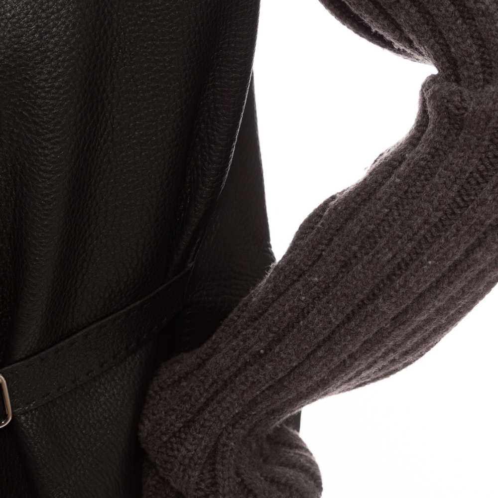Brown Leather Knit Sleeve Biker Jacket - image 10