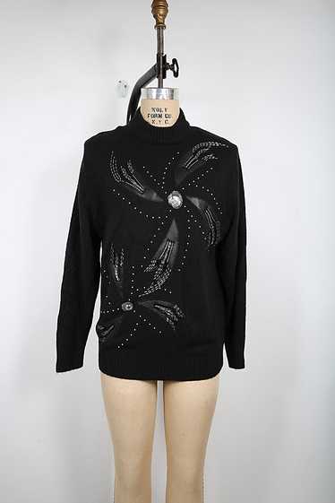 Vintage Black Embellished & Beaded Sweater Select… - image 1