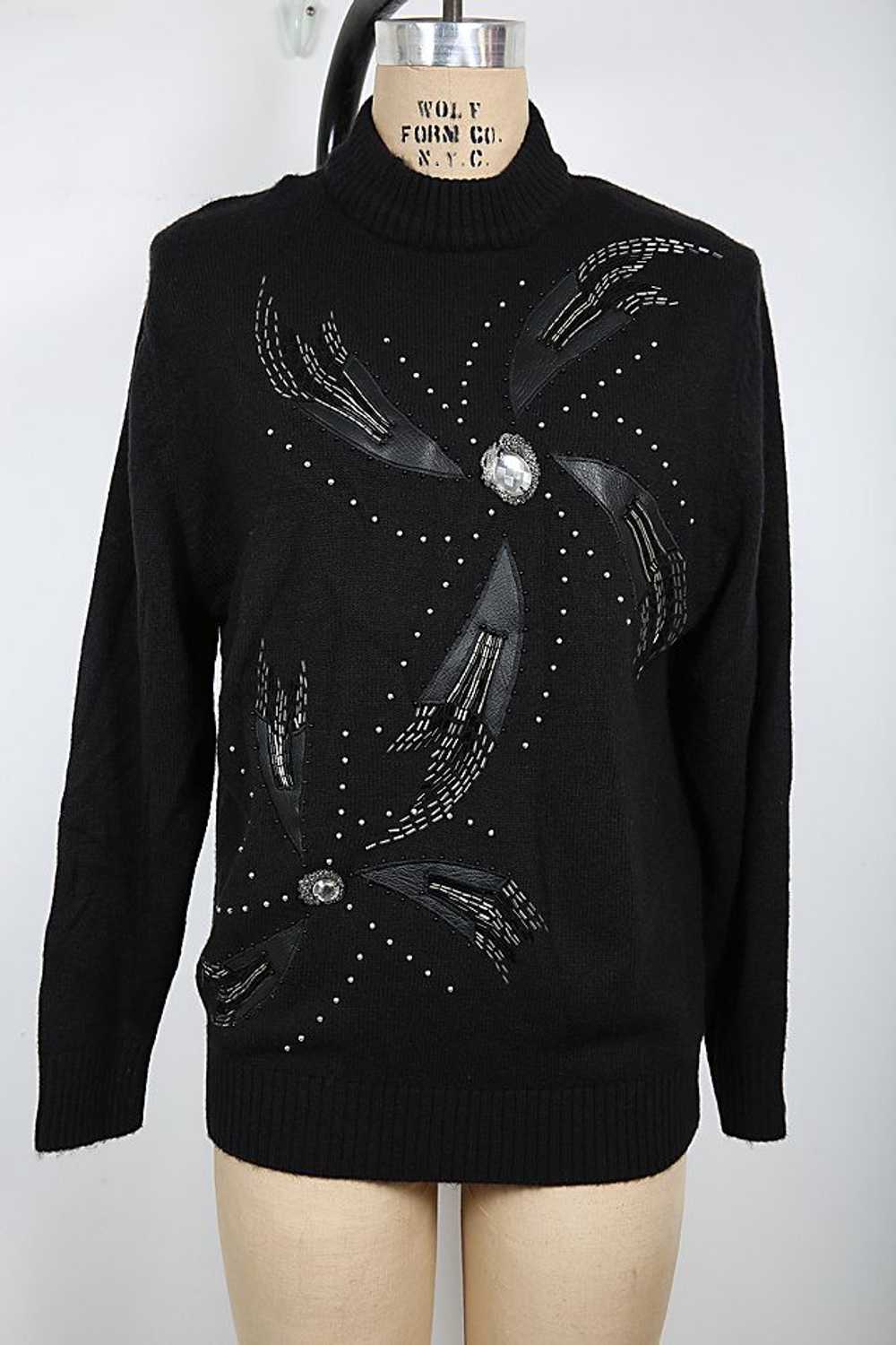 Vintage Black Embellished & Beaded Sweater Select… - image 2