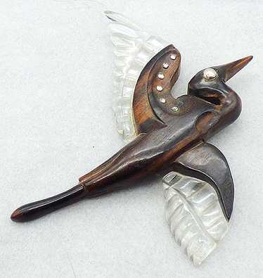 Wood and Lucite Stork Brooch