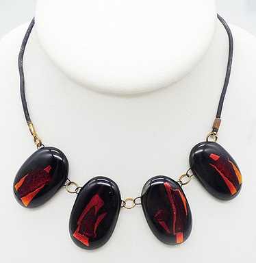 Artisan Black Iridized Art Glass Necklace