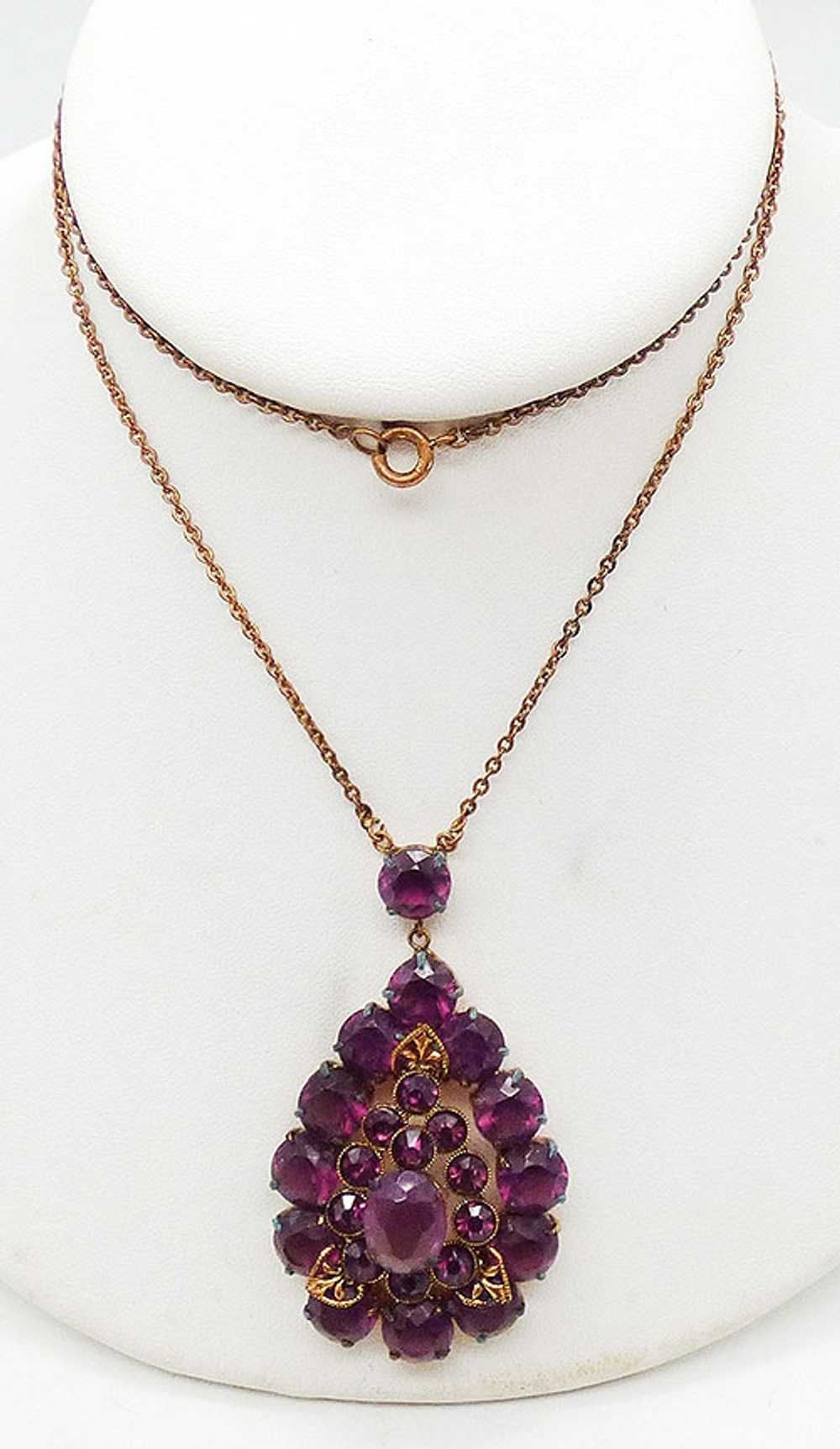 Czech Amethyst Rhinestone Teardrop Necklace - image 1