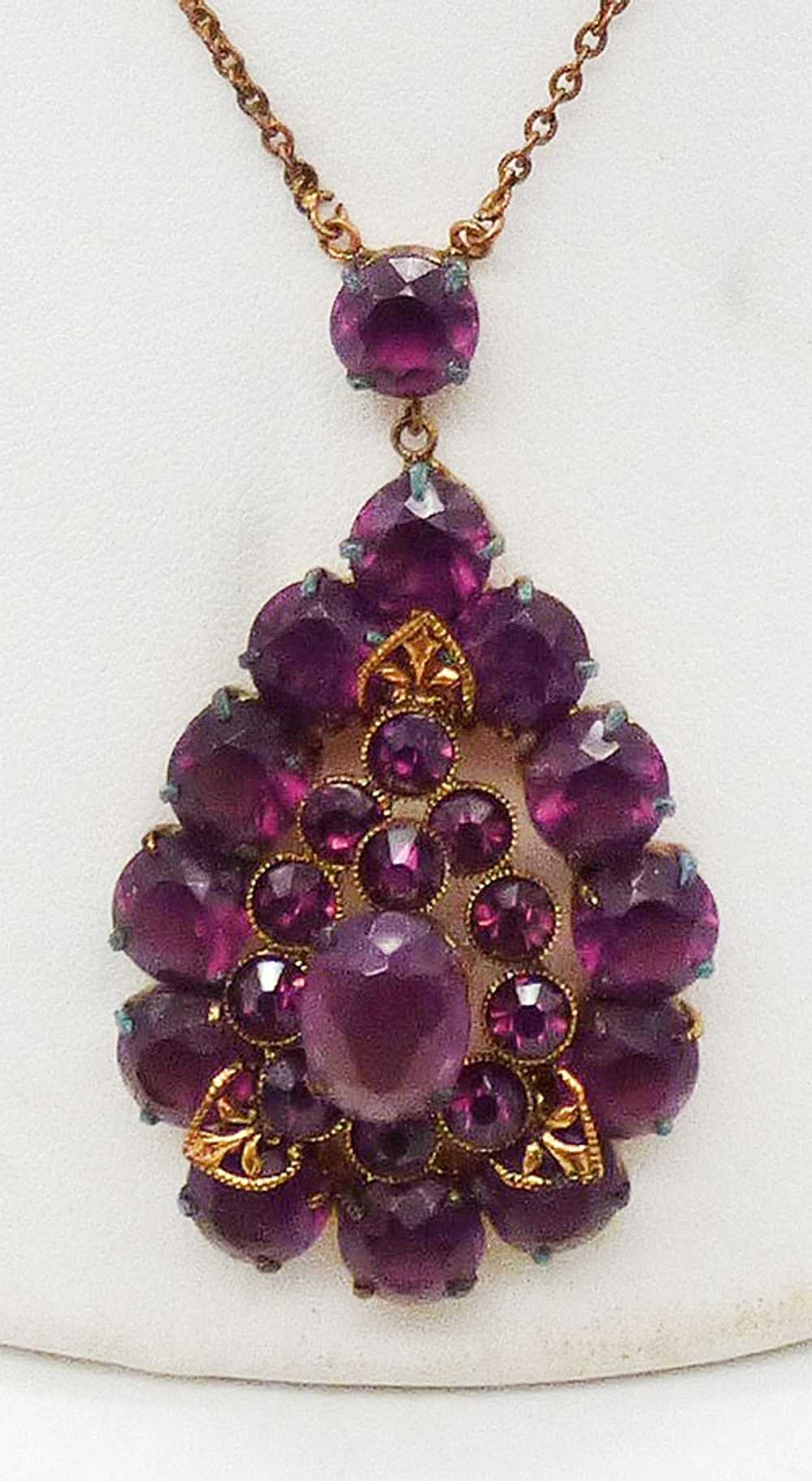 Czech Amethyst Rhinestone Teardrop Necklace - image 2