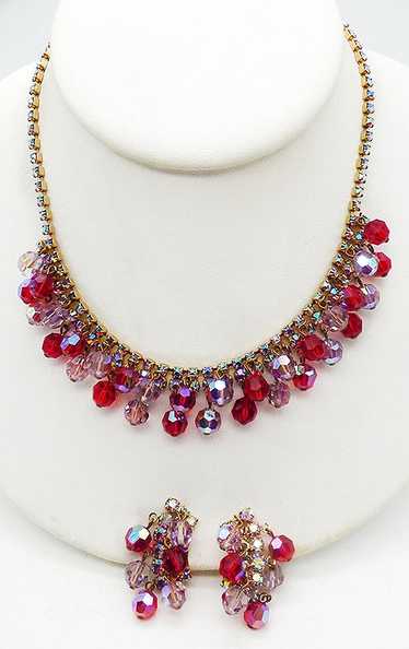 Red and Pink Dangling Crystal Rhinestone Necklace 