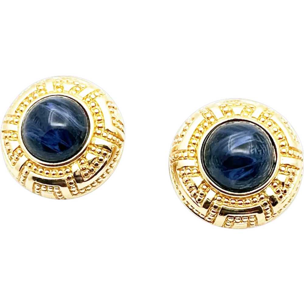 Earrings Signed Christian Dior Blue Glass Cabocho… - image 1