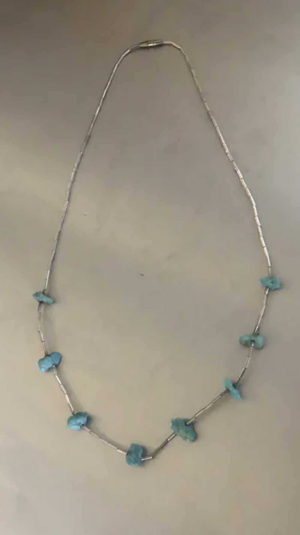 Vintage Liquid Silver Turquoise Necklace - image 10