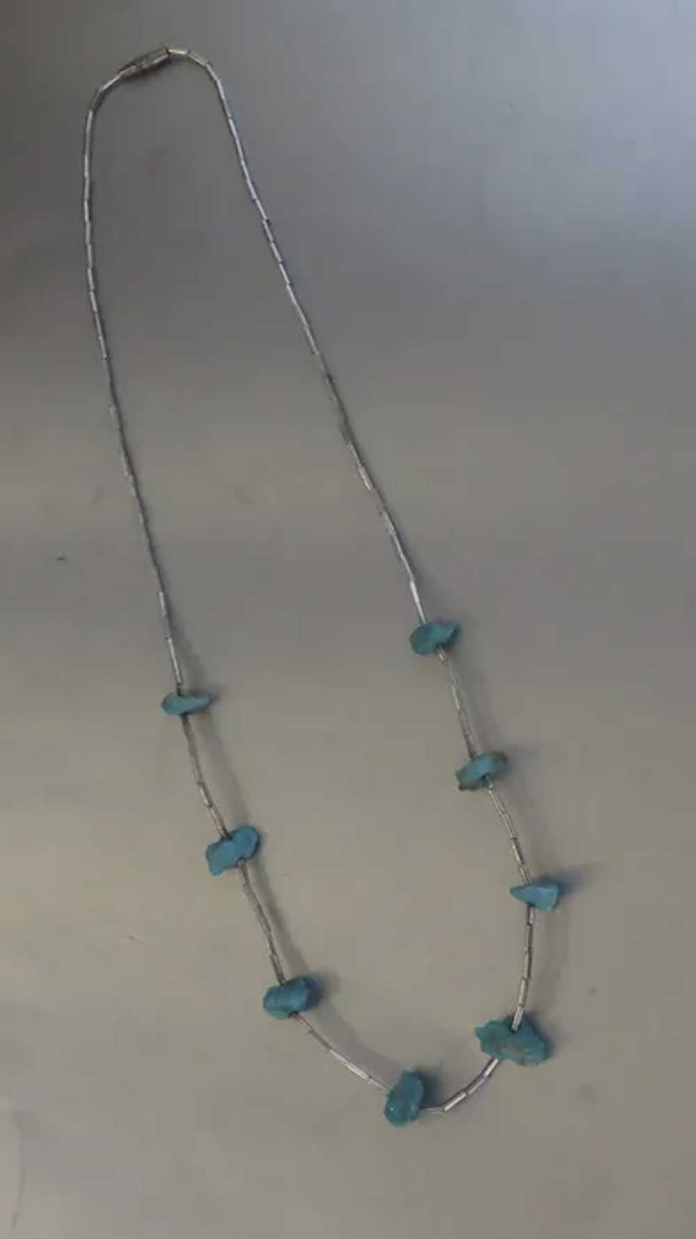 Vintage Liquid Silver Turquoise Necklace - image 5