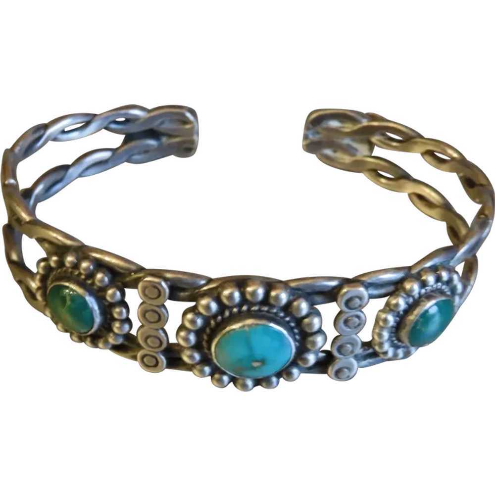 Vintage Native American Sterling Turquoise Bracel… - image 1