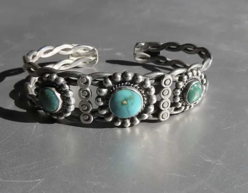 Vintage Native American Sterling Turquoise Bracel… - image 9