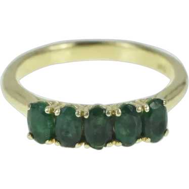14K Five Stone Oval Emerald Statement Band Ring S… - image 1