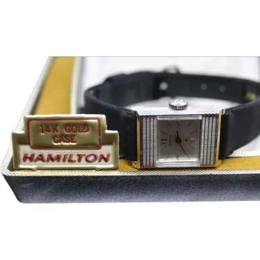HAMILTON Watch. 14k White Gold Rectangle Ladies Ha
