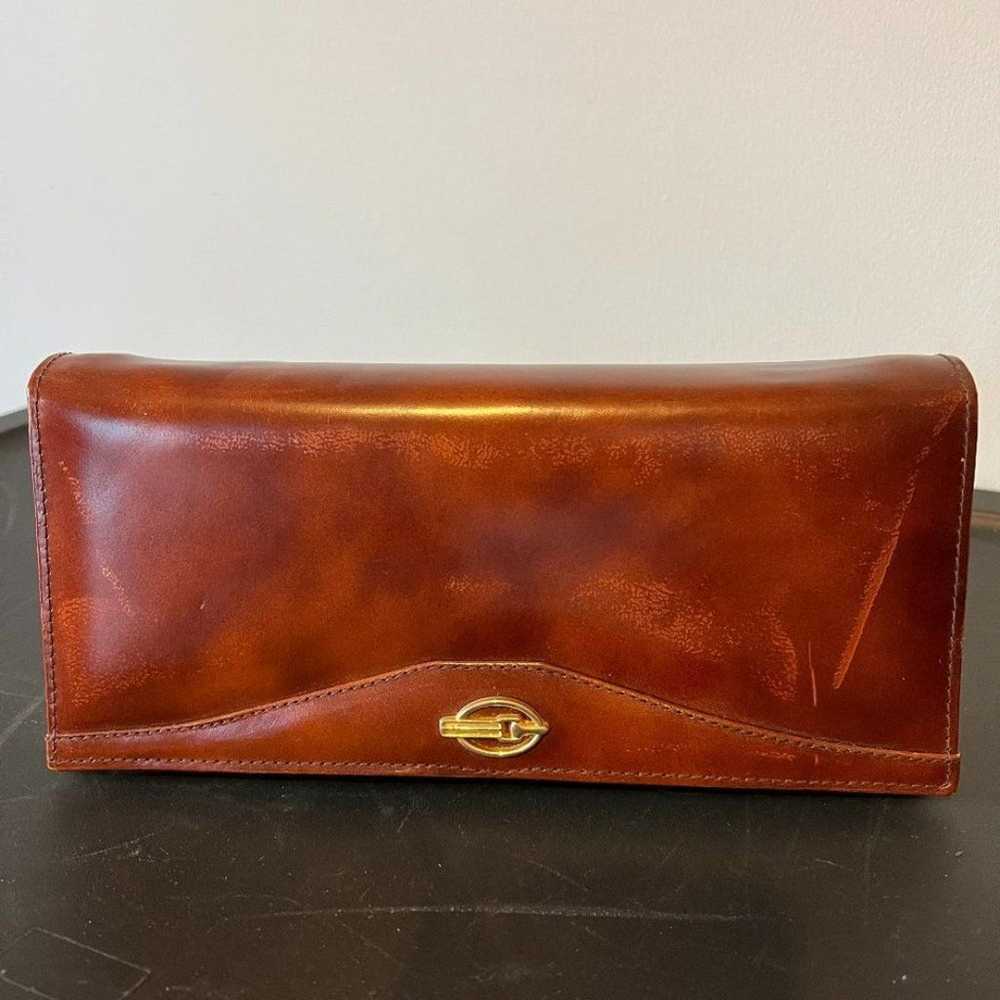 Vintage Brown Leather Clutch 1960's - image 1