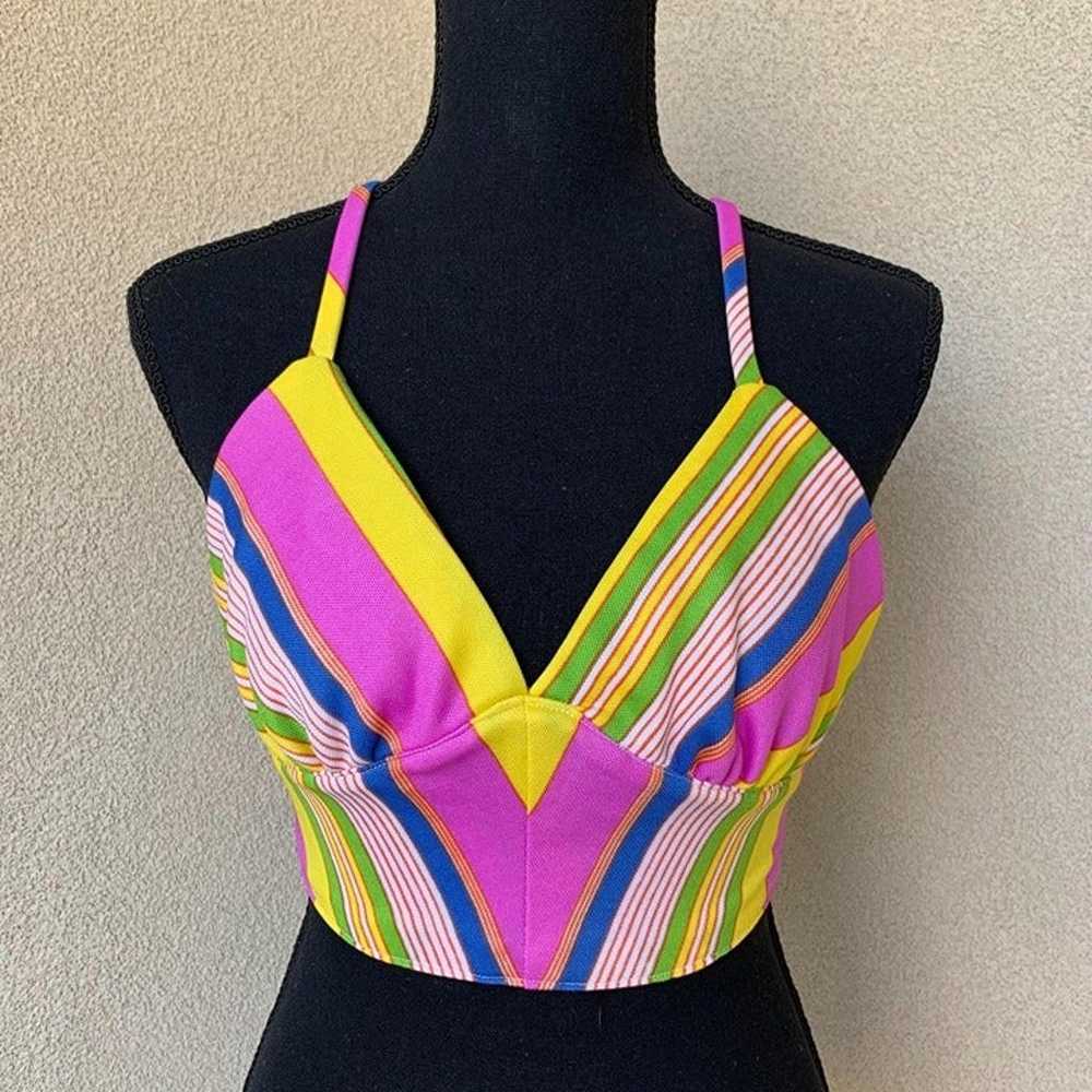 Colorful and Bright 60s-70s’s Striped Halter Top - image 1