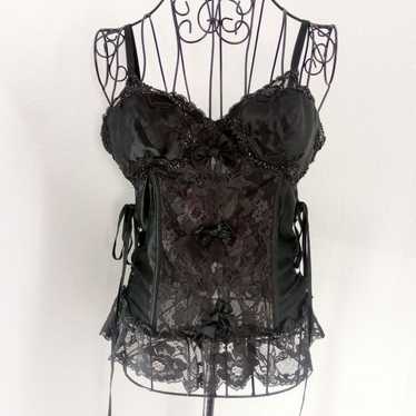 Tripp NYC Women's Large Corset Top Pink Lace Black Lace Up Gothic