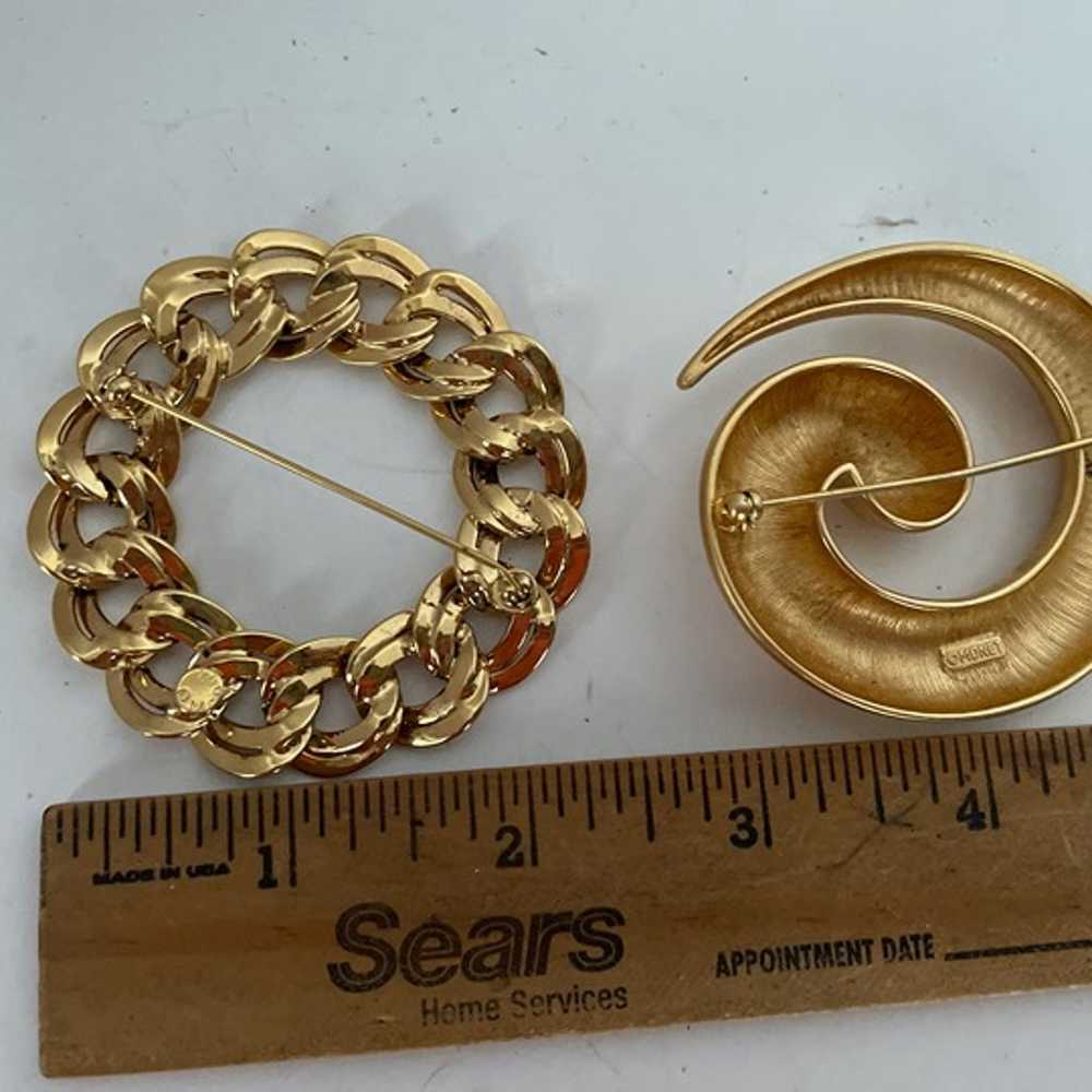 LOT of 2 Monet Brooches Gold Tone Large Brushed S… - image 3