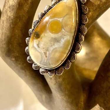 Vintage Golden Agate 925 Silver Native Style Ring - image 1