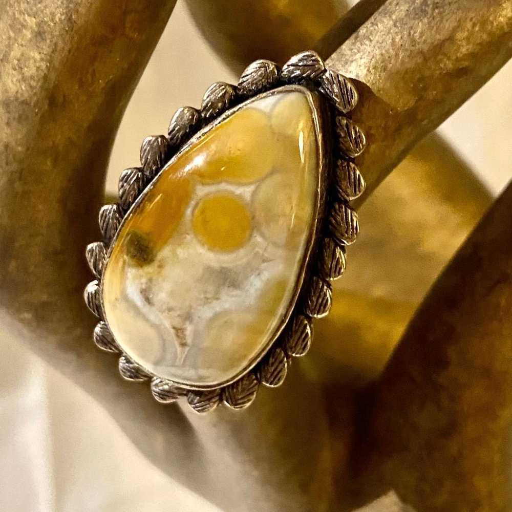 Vintage Golden Agate 925 Silver Native Style Ring - image 2