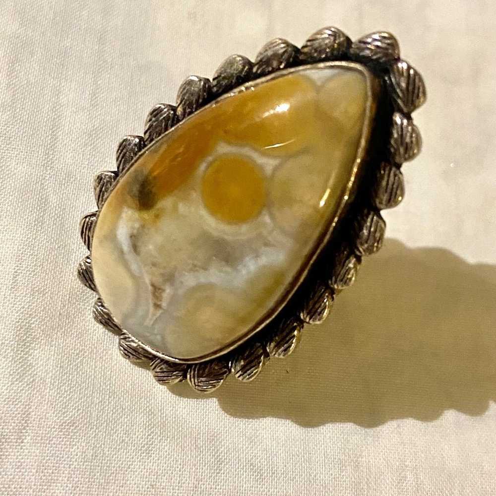 Vintage Golden Agate 925 Silver Native Style Ring - image 4