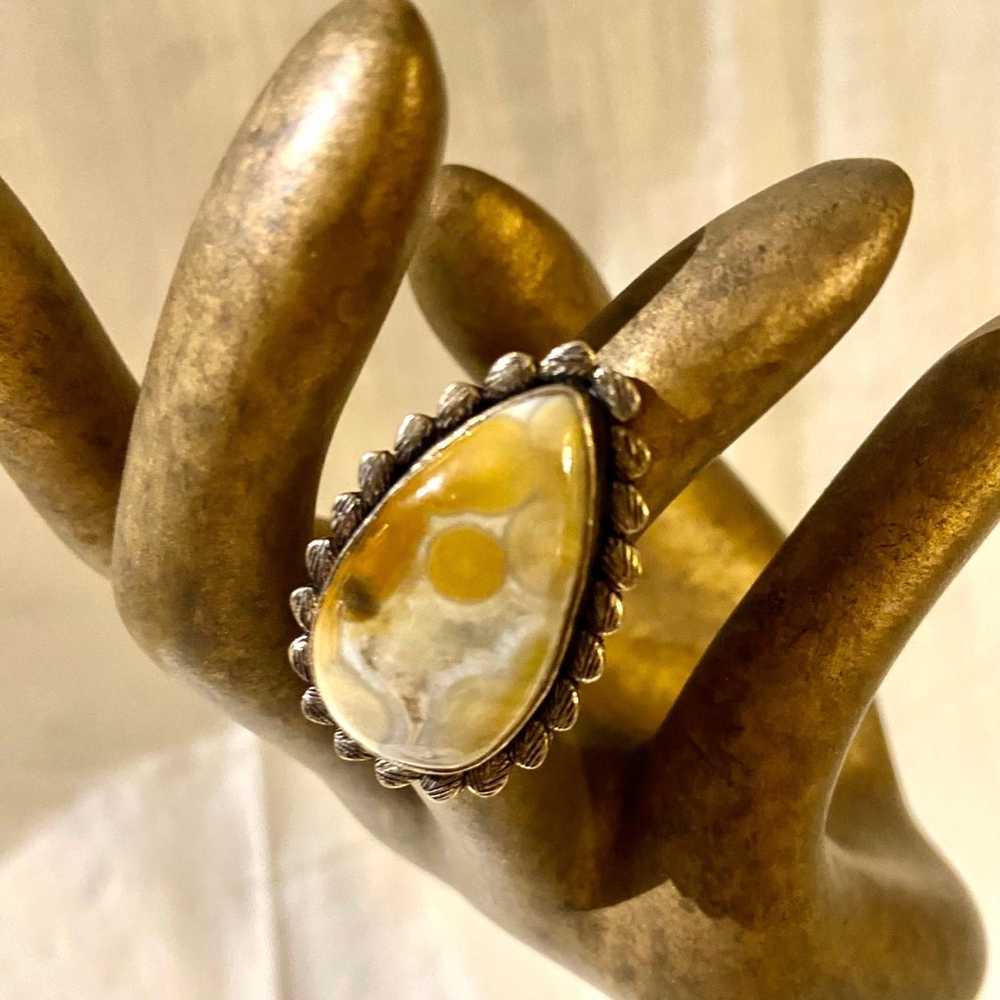 Vintage Golden Agate 925 Silver Native Style Ring - image 5