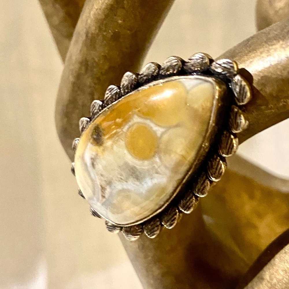 Vintage Golden Agate 925 Silver Native Style Ring - image 7