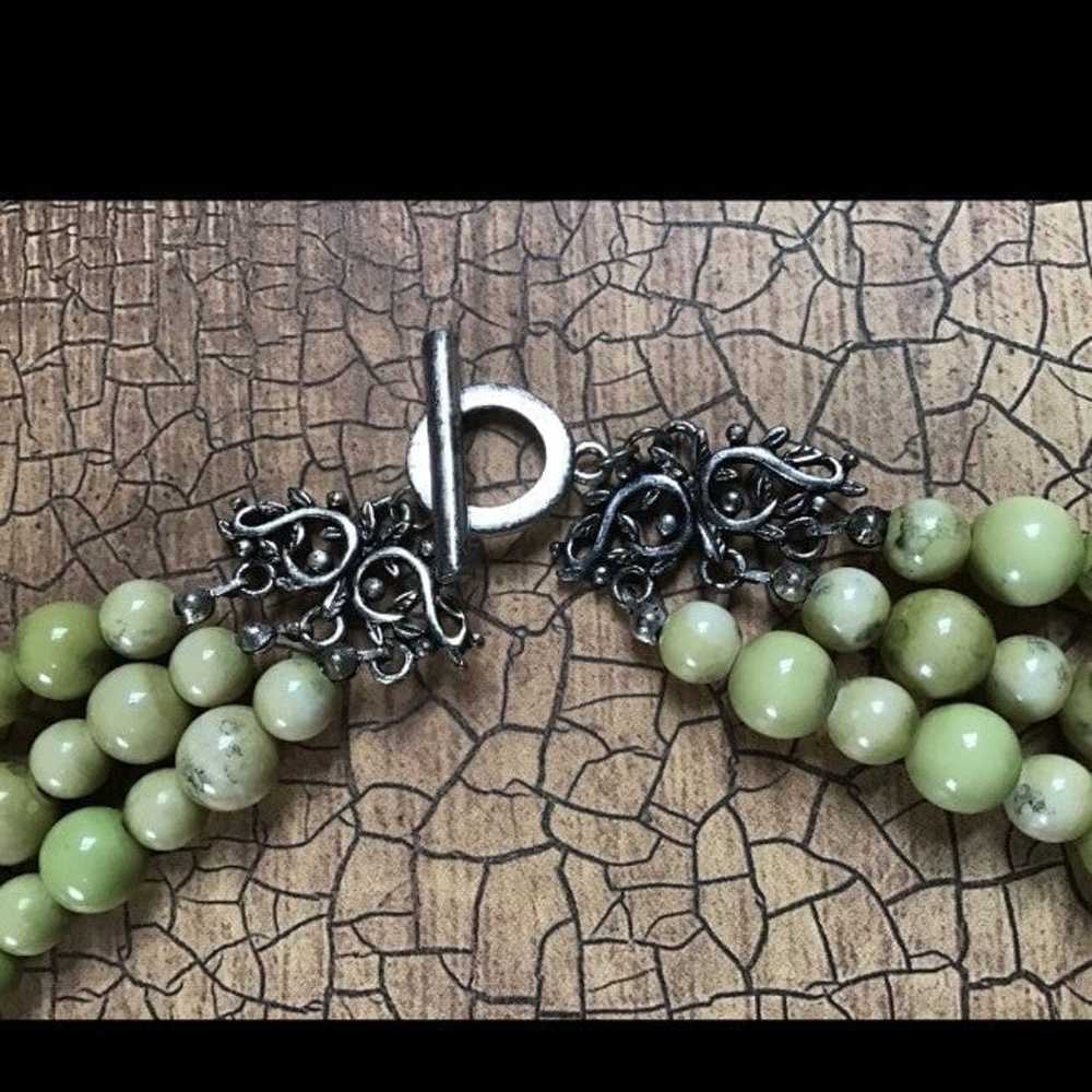 Green larger Beads 3 strings choker vintage neckl… - image 3