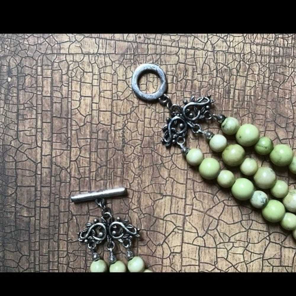 Green larger Beads 3 strings choker vintage neckl… - image 4