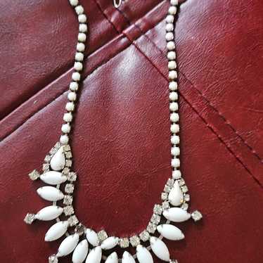 Vintage WEISS Milk Glass and rhinestone necklace - image 1
