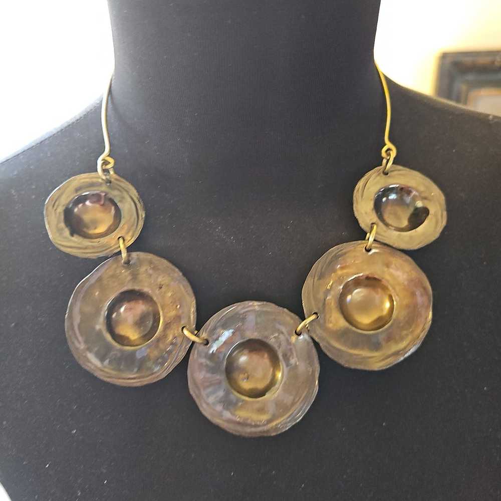 Vintage artisan brass chain retro copper necklace… - image 3