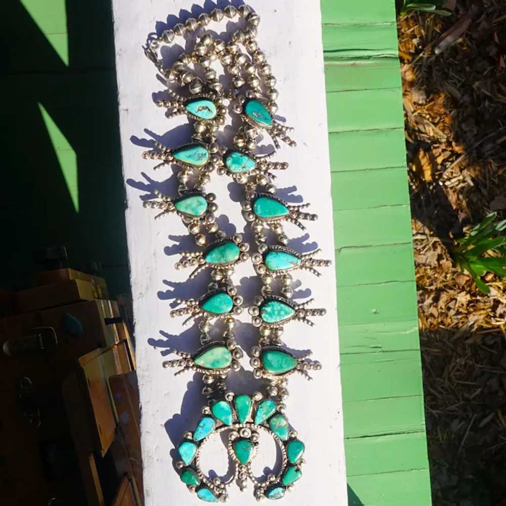 Vintage Zuni Turquoise Squash Blossom Necklace - image 2