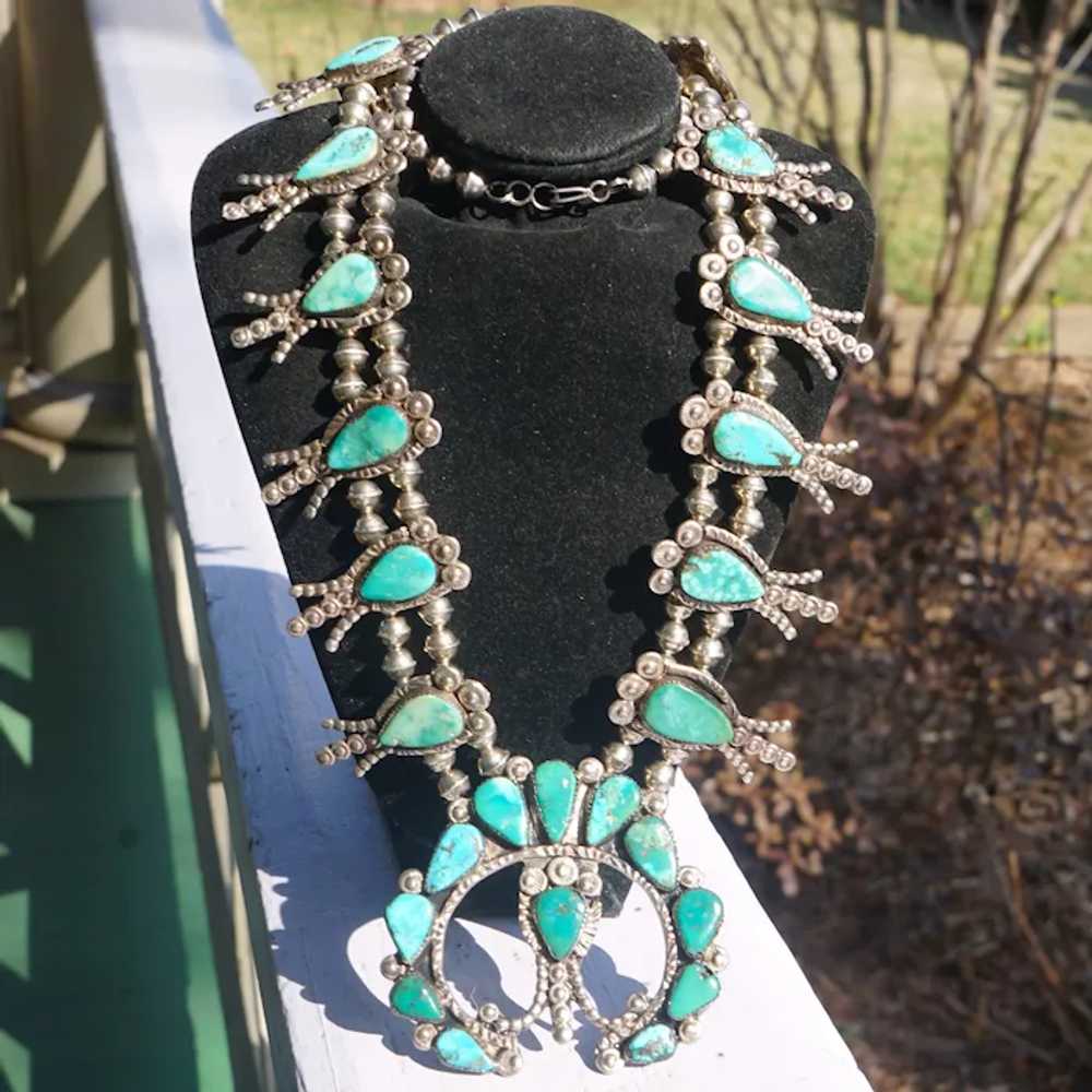 Vintage Zuni Turquoise Squash Blossom Necklace - image 5