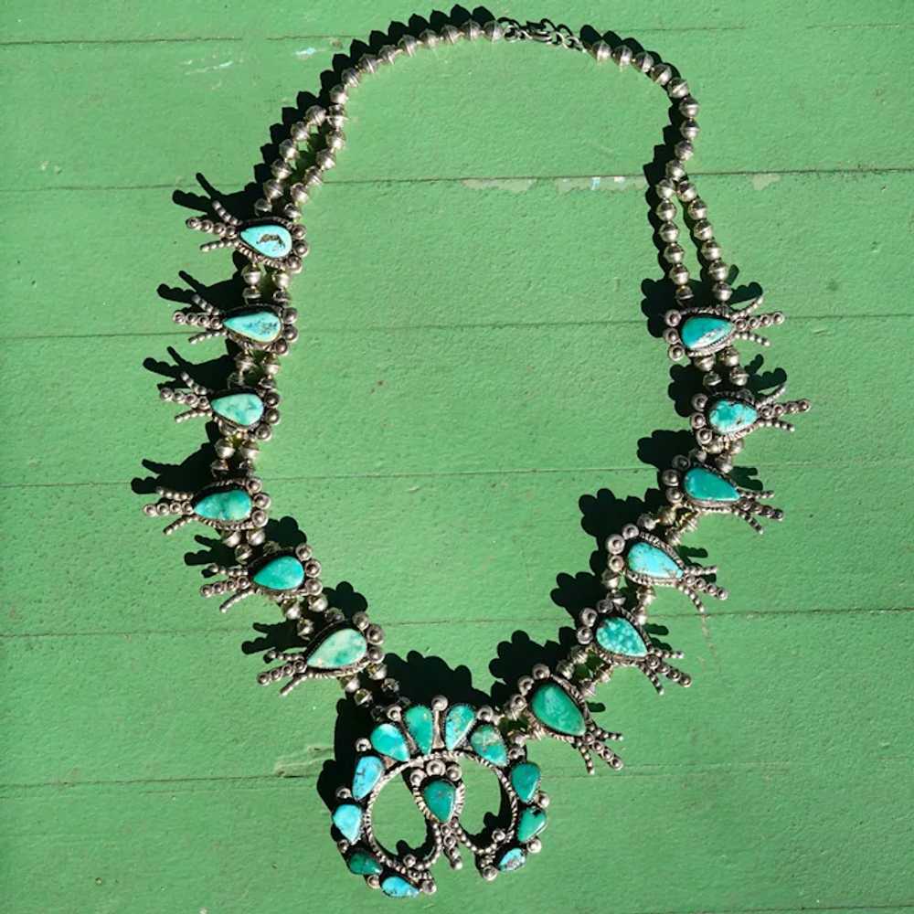 Vintage Zuni Turquoise Squash Blossom Necklace - image 8