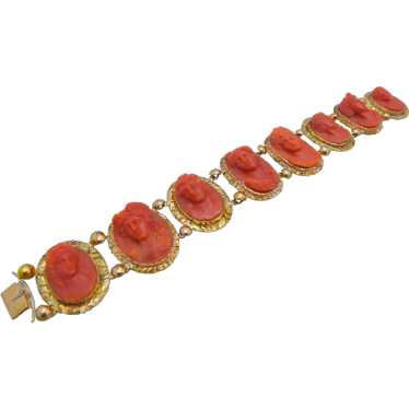 Antique 19thc 14k and Carved Coral Cameo Bracelet