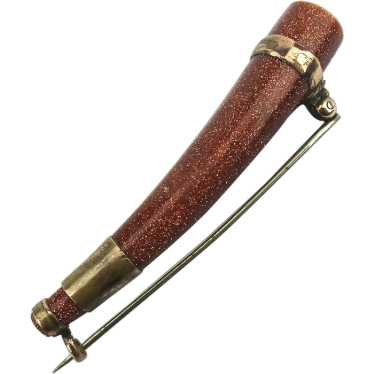 Victorian Fool's Gold Horn Pin Brooch - image 1