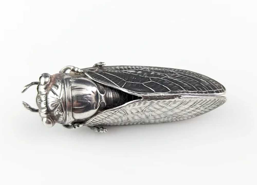 Antique French silver cicada brooch, Art Nouveau - image 10
