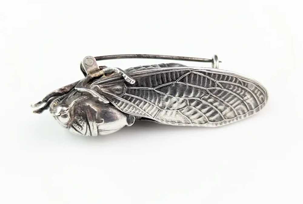 Antique French silver cicada brooch, Art Nouveau - image 11