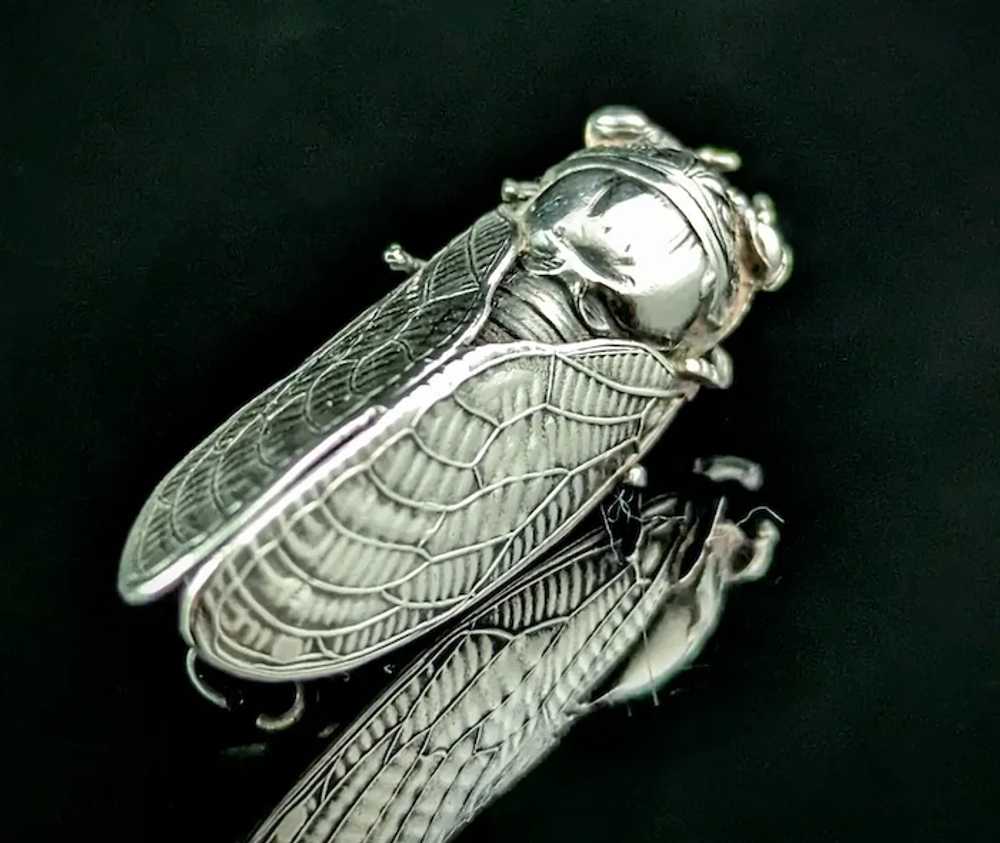 Antique French silver cicada brooch, Art Nouveau - image 5