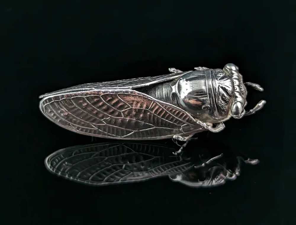 Antique French silver cicada brooch, Art Nouveau - image 6