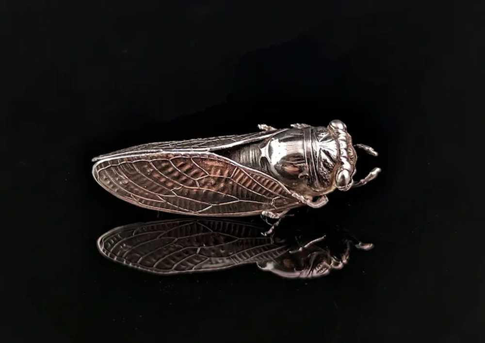 Antique French silver cicada brooch, Art Nouveau - image 7