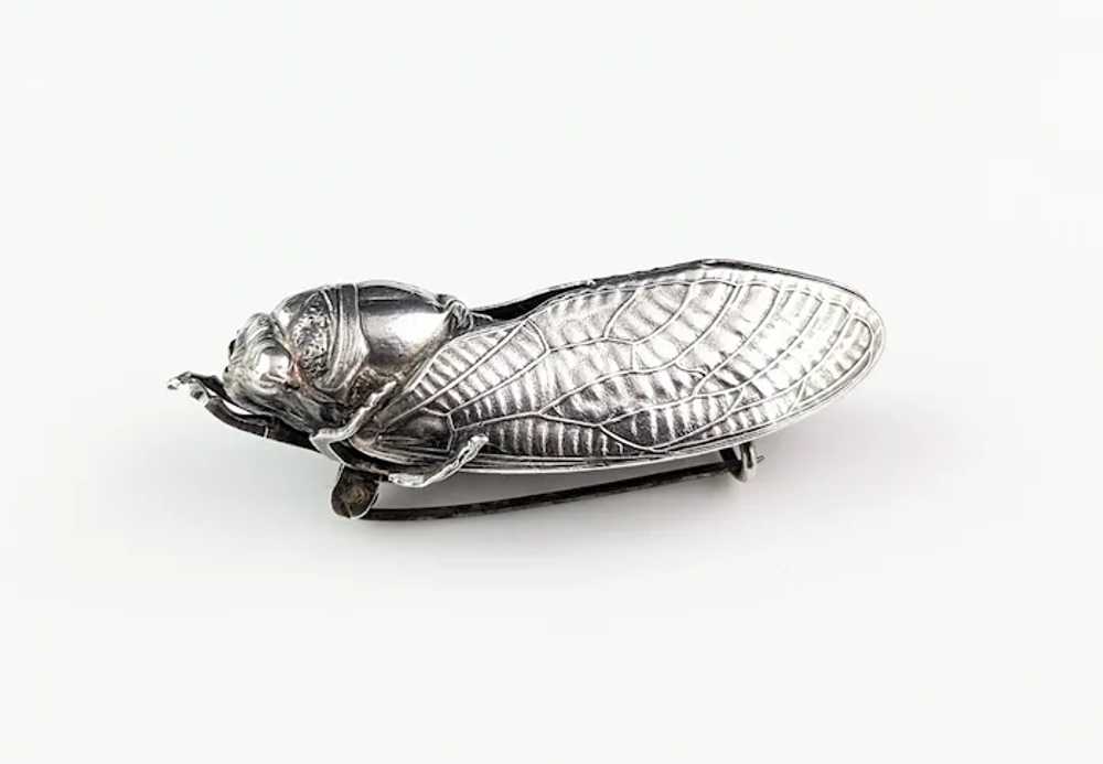 Antique French silver cicada brooch, Art Nouveau - image 8