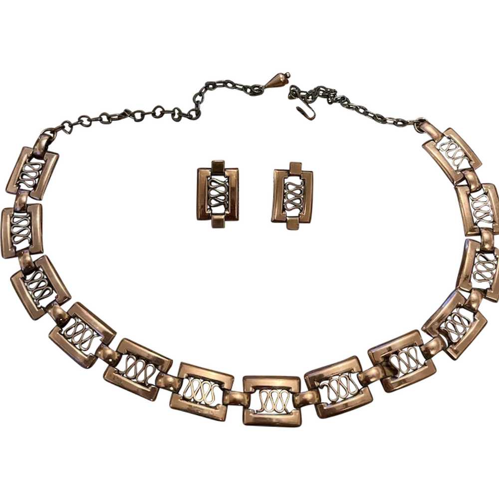 Vintage Renoir Copper Tone Necklace and Earrings … - image 1
