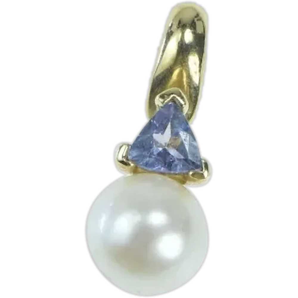 14K Pearl Tanzanite Trillion Vintage Statement Pe… - image 1