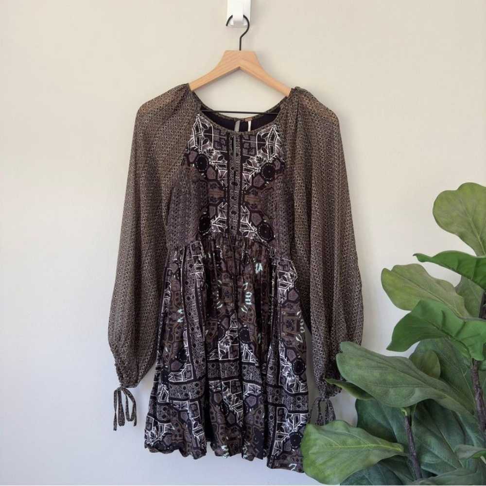 Free People Oksana Mini Dress Sheer Brown Multi M… - image 3