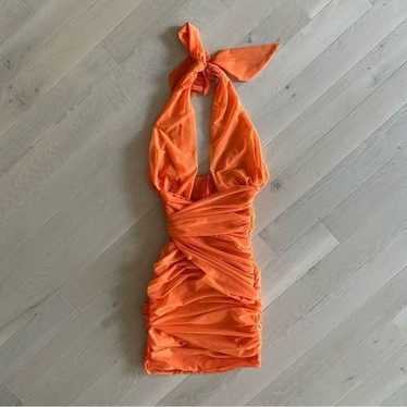 Invincible Plum Print Cross Over Halter-Neck Open-Back Maxi Dress