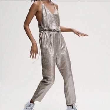 free people champagne sequin jumpsuit